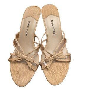 Naturalizer Woven Straw Bow Detail Slip On Mules Women's Sandals 5.5 Y2K 1.5"